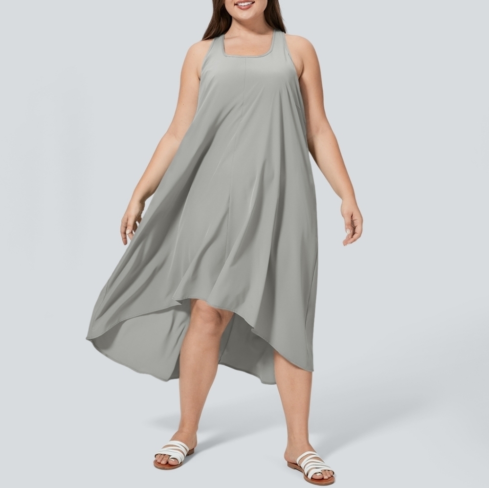 NWT HALARA Racerback High Low Flowy Quick Dry Casual Dress Gray | size small